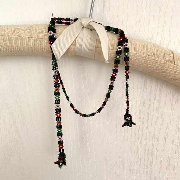 Hungarian Skinny Beaded Scarf Necklace with Black, Green, Red, White Bead Detail - Picture 6 of 12